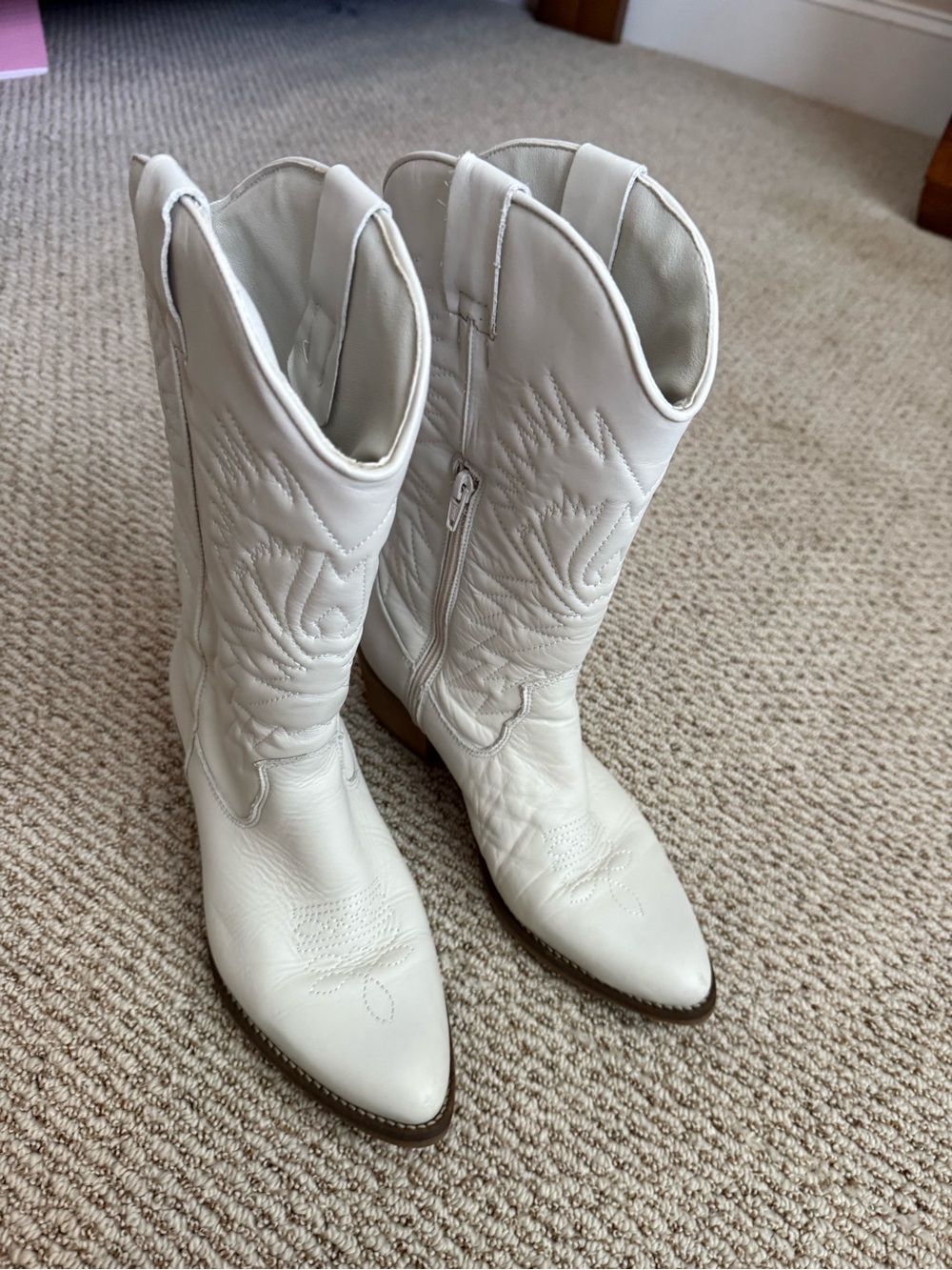 Steve Madden White Mid-Calf Western Heeled Boots